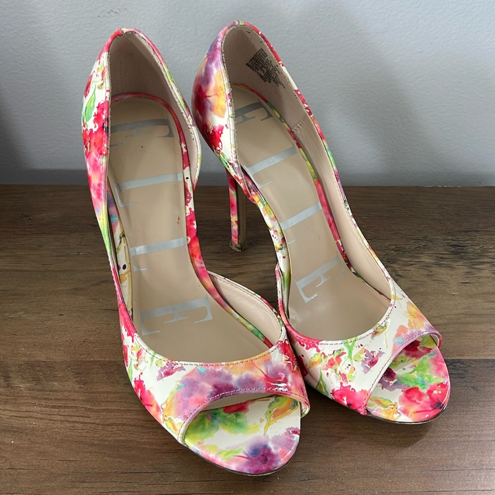 COPY - Womens Elle Multi Colored Floral Heels With Open Toe Size 8M